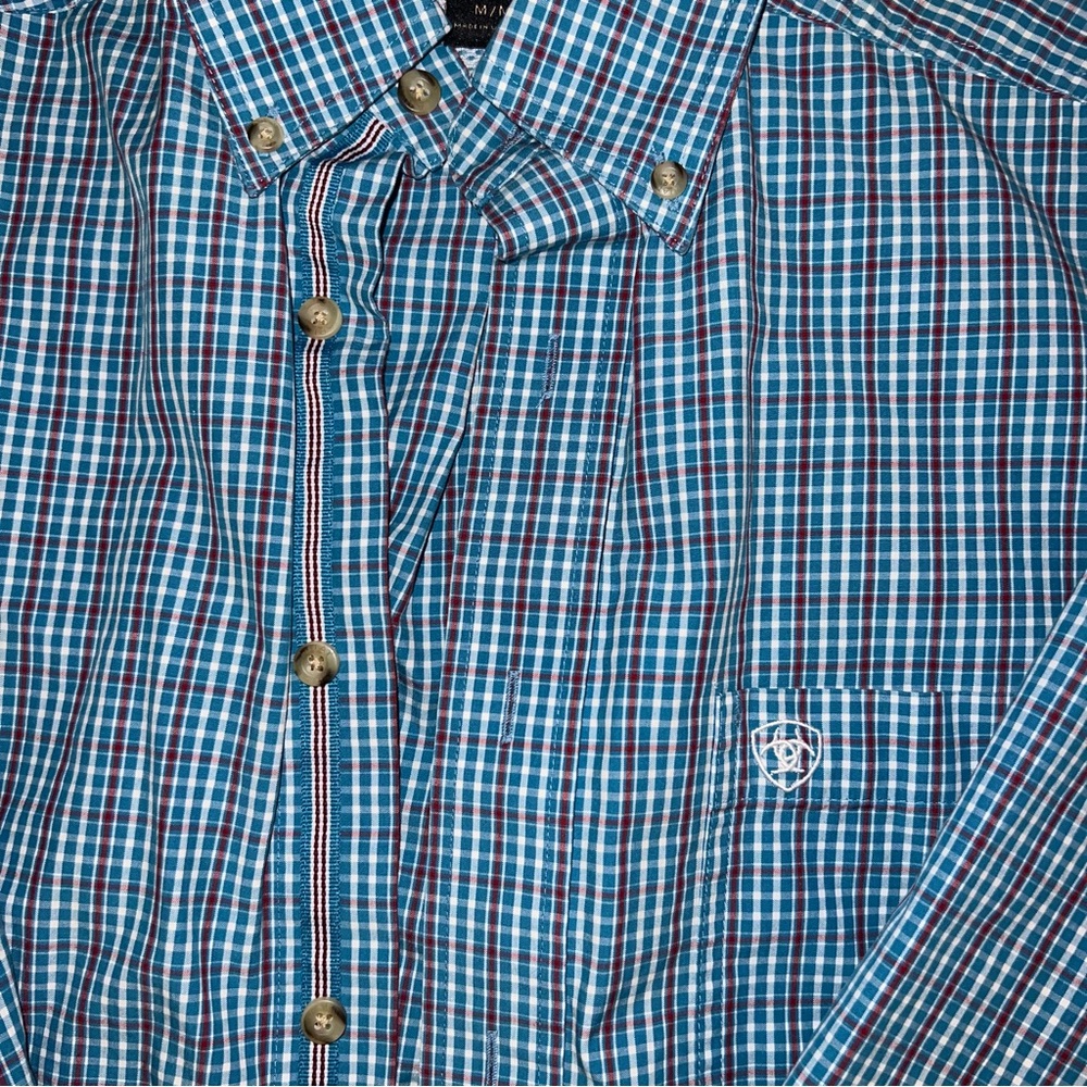 Ariat Pro Series Fitted Men's Blue Plaid Button Down Western Shirt